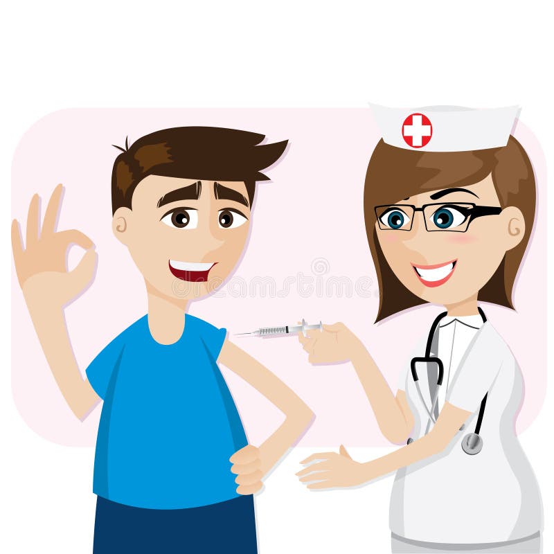 Vacunación del doctor de la historieta para el paciente ilustración del vector Vacunación del doctor de la historieta para el paciente ilustración del vector