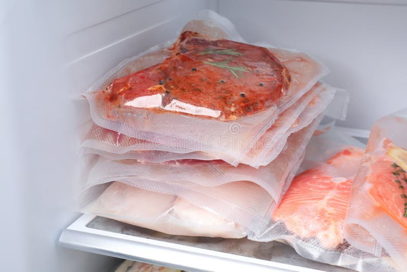 Vacuum Bags with Different Products in Fridge. Food Storage Stock Image Image of electric