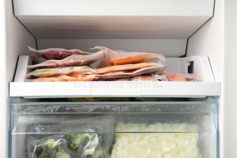 Vacuum Bags with Different Products in Fridge. Food Storage Stock Photo Image of preservation
