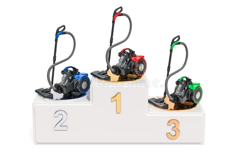 Vacuum Cleaners Ratings Concept. Winners Podium with Vacuum Cleaners