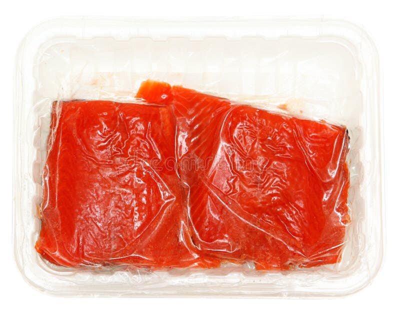 Vacuum Packed Raw Salmon stock photo. Image of overhead 97125538