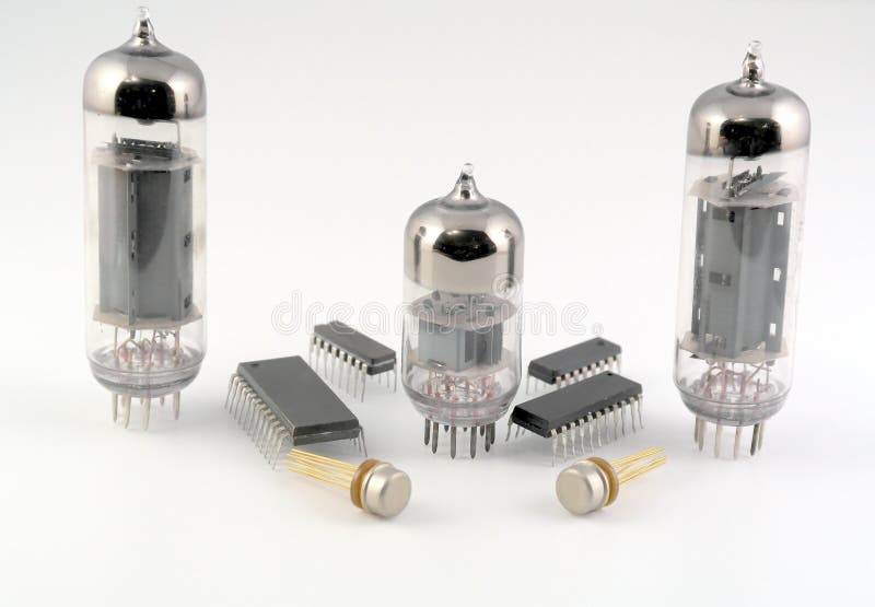 Vacuum Radio Tubes and Semiconductor Chips Stock Photo Image of valve