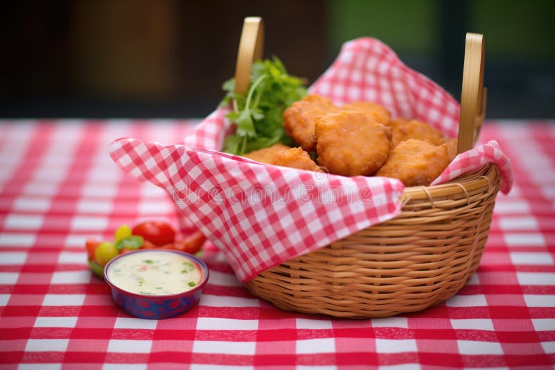 Vada pavs in a basket, red checkered cloth lining, created with generative ai AI generated