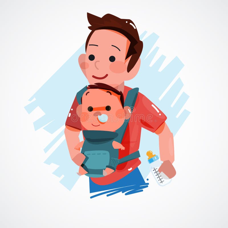 Vader die weinig baby vervoeren Karakterontwerp super papaconcept stock illustratie Vader die weinig baby vervoeren Karakterontwerp super papaconcept stock illustratie