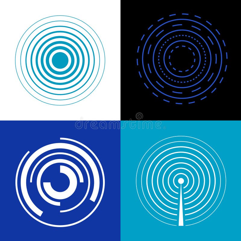 Vagues bleues de signal de cercle Produisez des signaux radios de vecteur de bruit ou de radar illustration libre de droits Vagues bleues de signal de cercle Produisez des signaux radios de vecteur de bruit ou de radar illustration libre de droits