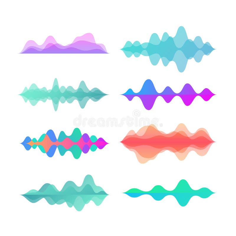 Amplitude color motion waves. Abstract electronic music sound voice wave vector set. Digital effect equalizer colored illustration. Amplitude color motion waves. Abstract electronic music sound voice wave vector set. Digital effect equalizer colored illustration