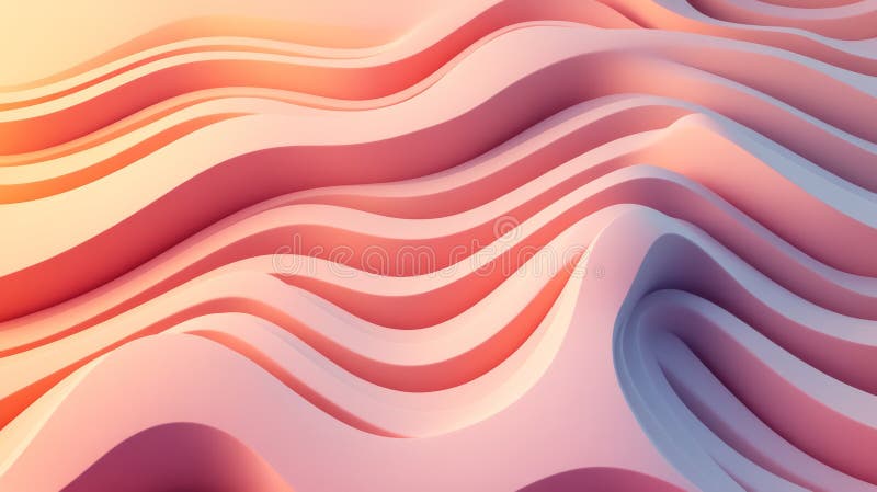 Vagues de papier fluide dans la pêche douce et les teintes de corail Résumé Illustration 3D Contexte Texture illustration stock