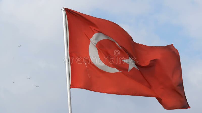 Vagues turques de drapeau national dans le vent contre le ciel