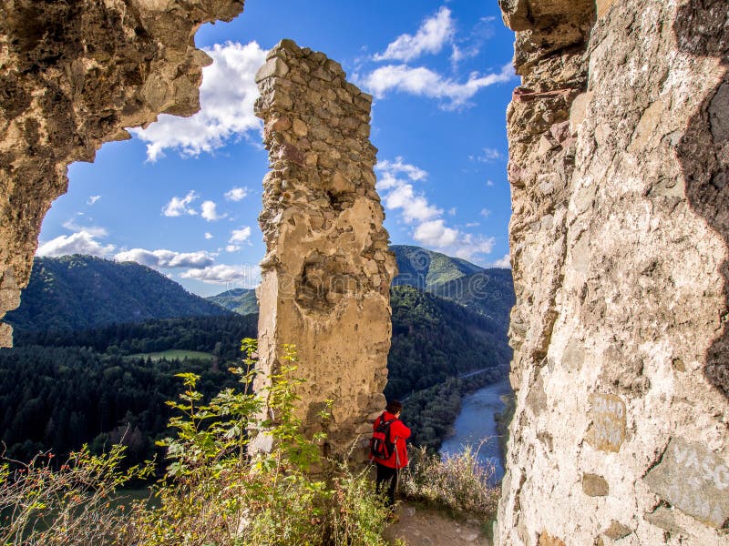 Vah river from Strecno old castle in northern Slovakia