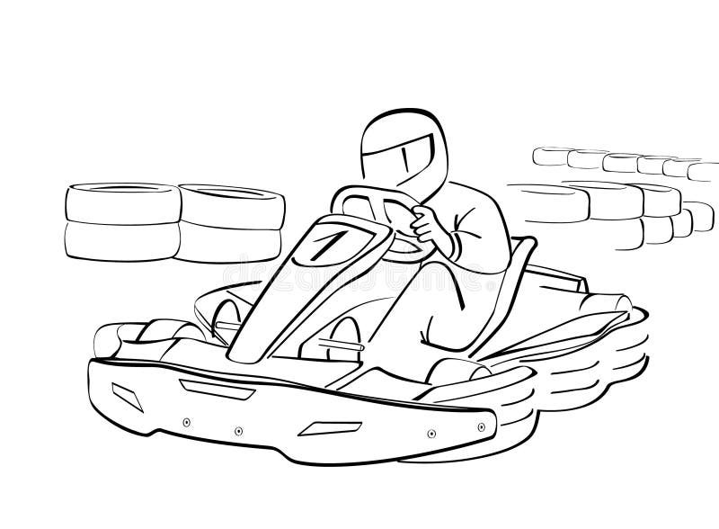 Desenho De Páginas Para Colorir Kart Carro Imprimir Esboço Vetor