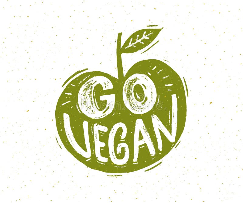 Vai o slogan do vegetariano Entregue a rotulação na forma da maçã verde ilustração do vetor Vai o slogan do vegetariano Entregue a rotulação na forma da maçã verde ilustração do vetor