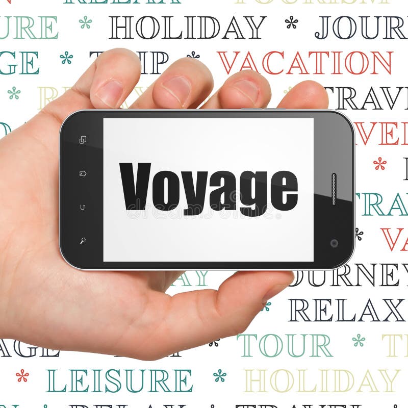 Vakantieconcept: Handholding Smartphone met Reis op vertoning stock illustratie Vakantieconcept: Handholding Smartphone met Reis op vertoning stock illustratie