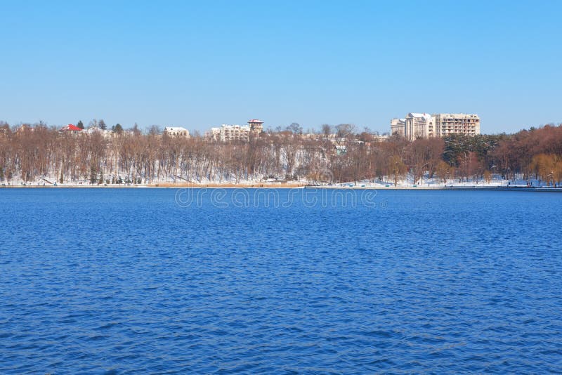 Valea Morilor Lake in Chisinau Moldova . City lake in the winter