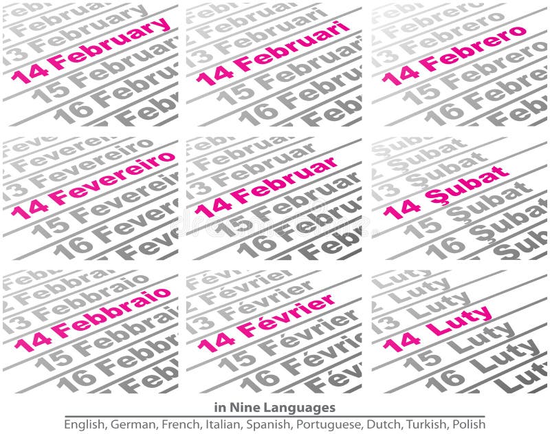 Valentim do dia em nove línguas ilustração stock