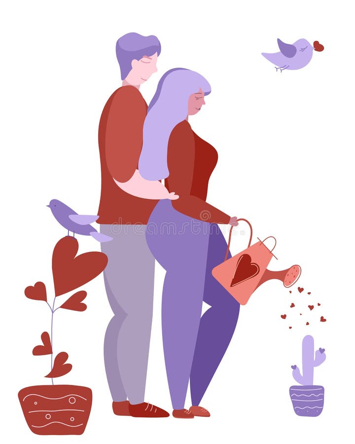 Valentin med ett par med vattentät burk till illustration av vektor för vattenskontroller stock illustrationer