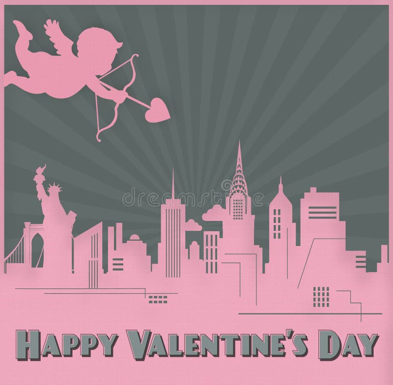 Valentindagkort Art New York Skyline Cupid stock illustrationer Valentindagkort Art New York Skyline Cupid stock illustrationer