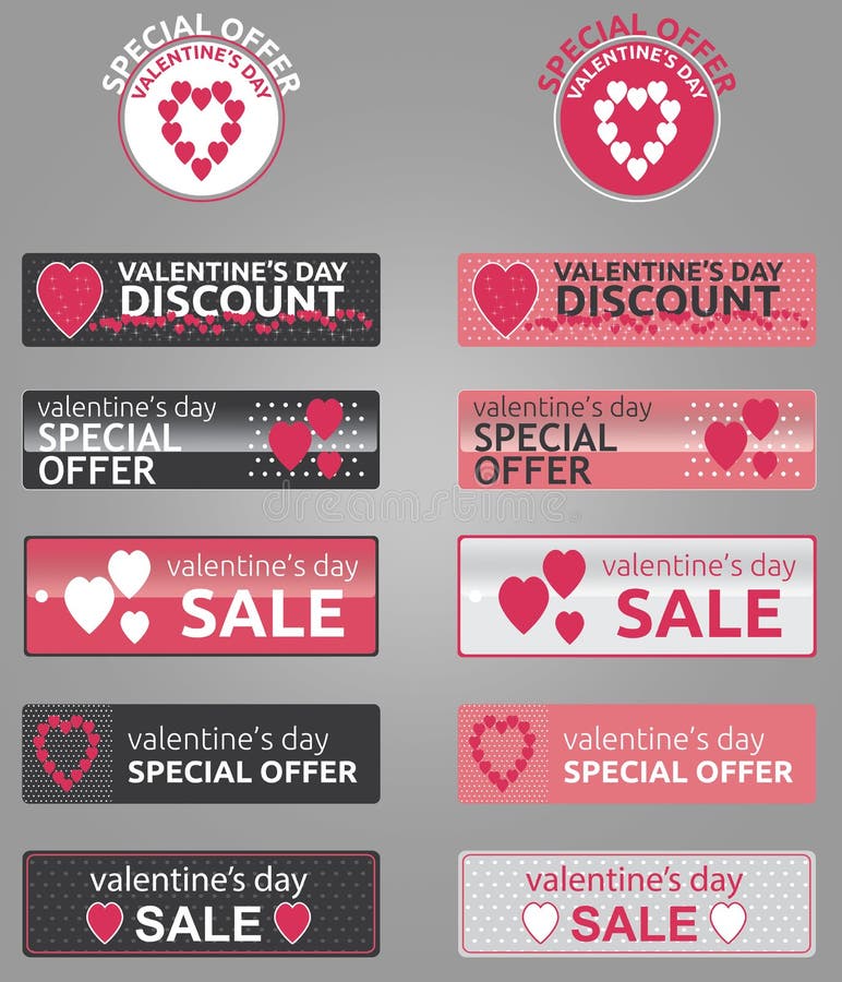 Valentindagpromoen knäppas, emblem och baner royaltyfri illustrationer Valentindagpromoen knäppas, emblem och baner royaltyfri illustrationer