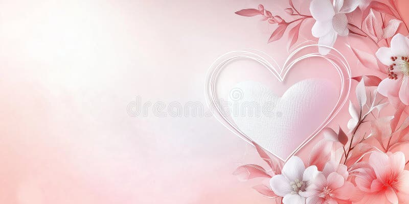Valentindagsbakgrund. ömtåligt vitt hjärta med flordekoration på mjuk rosa bakgrund. perfekt för romantiska inbjudningar stock illustrationer