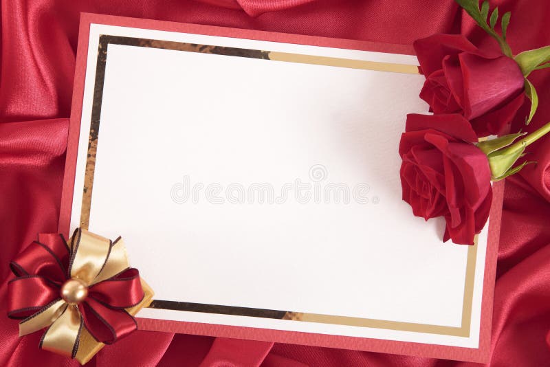 Valentine blank card with roses and gift box