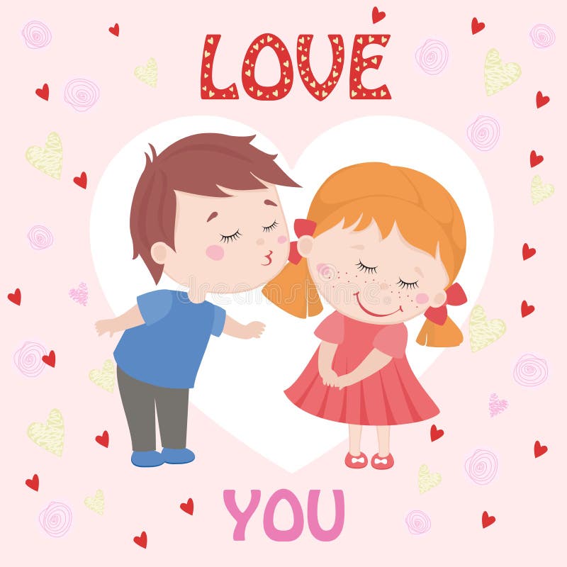 Valentine Boy and Girl in Love. Cartoon Kids Stock Vector - Illustration of  happiness, card: 109568828