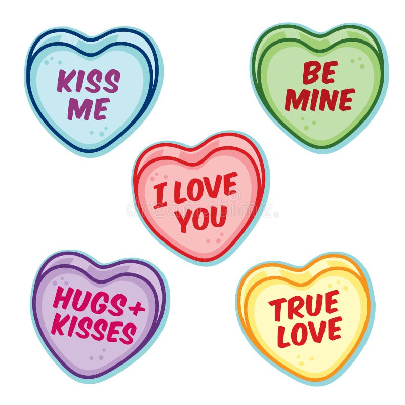 Valentine Candy Hearts with Word Sayings Stock Vector - Illustration of