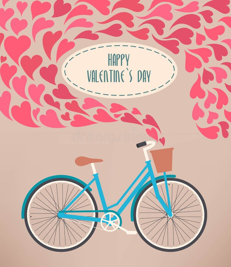 Valentine card with bike stock vector. Illustration of background