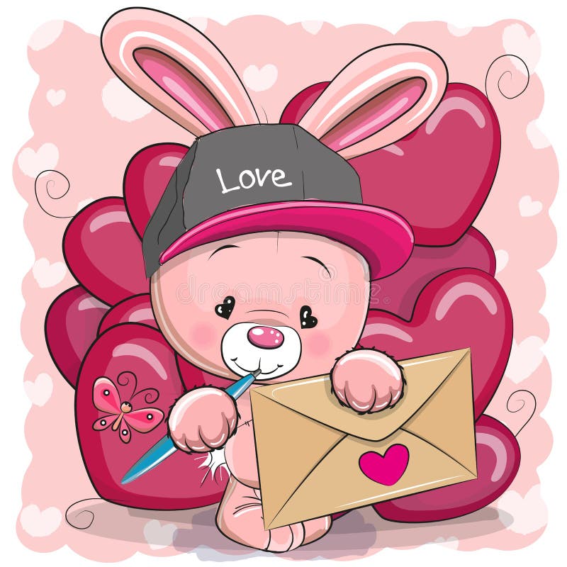 Valentine card with cute cartoon rabbit