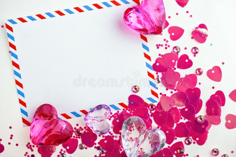 Valentine card with glass hearts