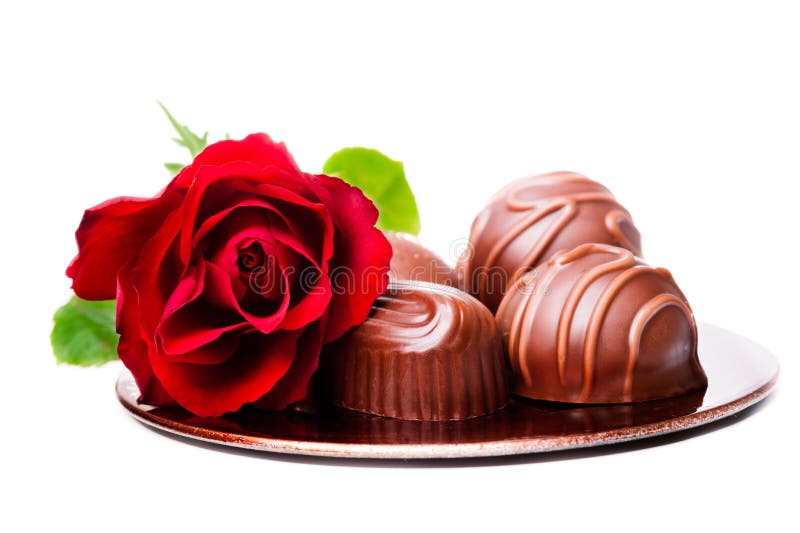 Valentine Chocolates and a Rose Stock Photo Image of dark, praline