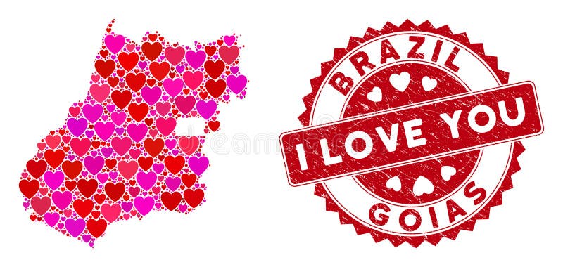 Love Heart Collage Goias State Map with Distress Seal royalty free illustration