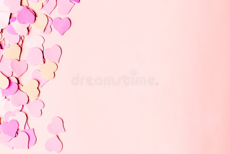 Valentine Day Background with Pastel Pink Hearts with Copy Space., Top View  Stock Image - Image of blank, beautiful: 138565287