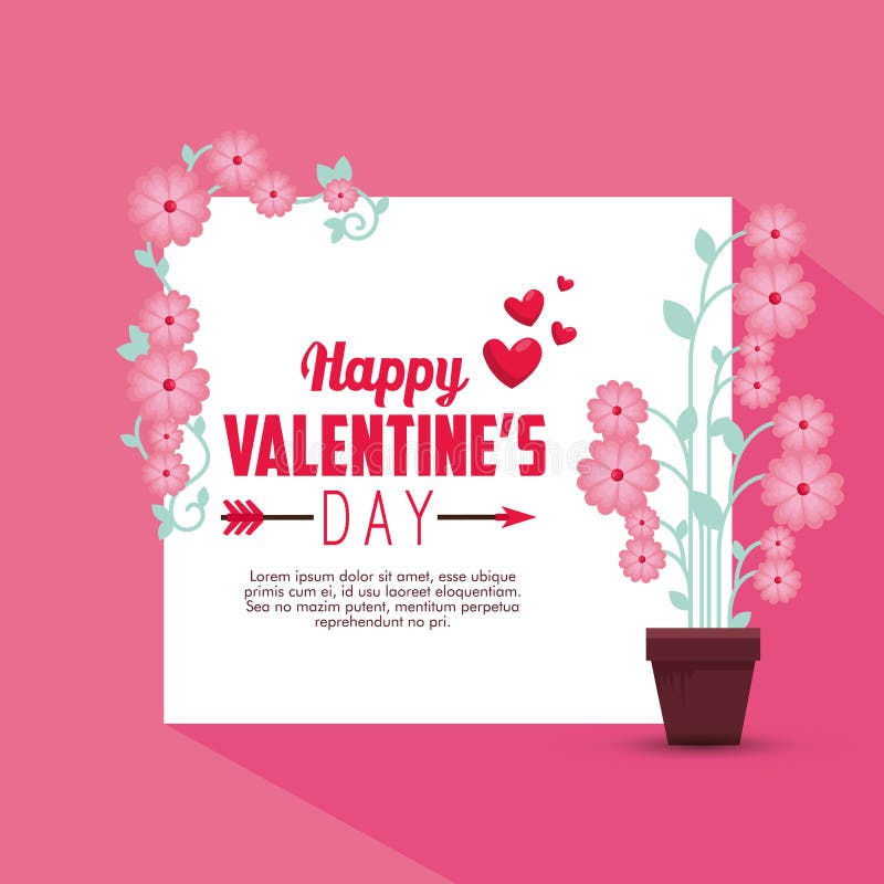 Valentine Day Card Message with Flowers Plant Stock Vector Illustration of invitation, flat