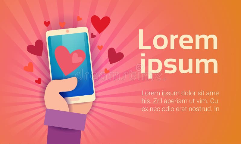 Valentine Day Gift Card Holiday Love Hand Hold Cell Smart Phone Social Network Communication vector illustration Valentine Day Gift Card Holiday Love Hand Hold Cell Smart Phone Social Network Communication vector illustration
