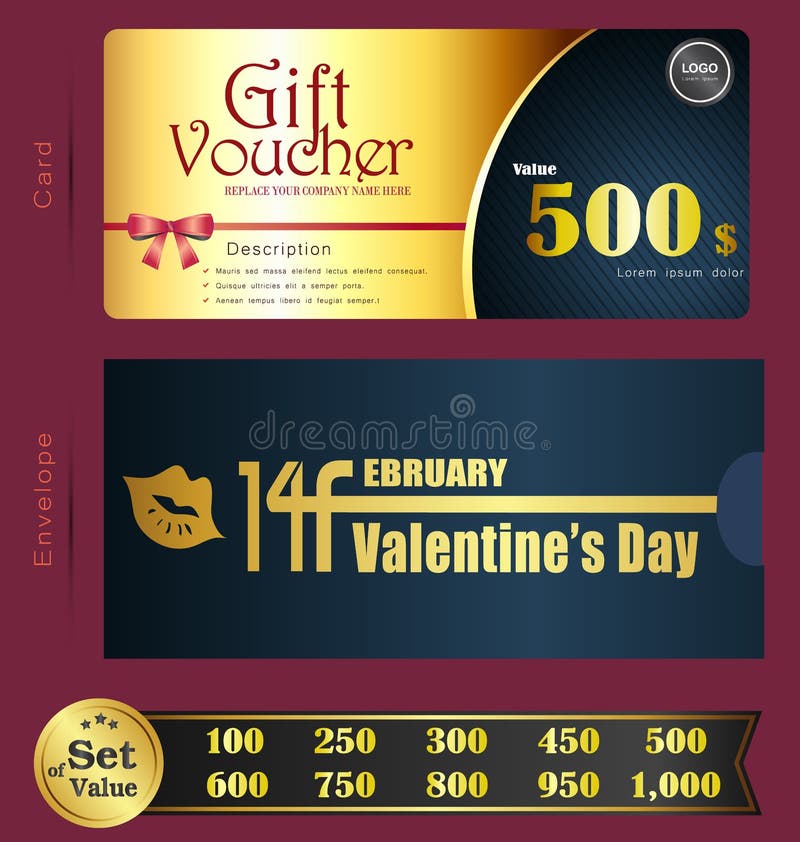 Valentine Day Gift voucher template with premium pattern and envelope design vector illustration Valentine Day Gift voucher template with premium pattern and envelope design vector illustration