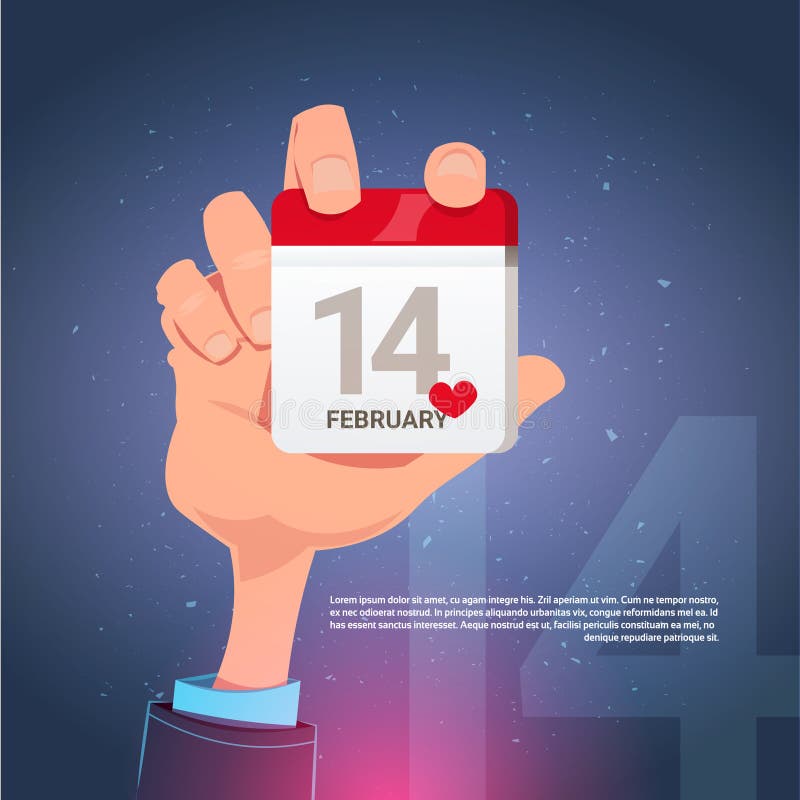 Valentine Day Greeting Card With-Kalender 14 van de Handholding Fedbuary-de Achtergrond van het Dagmalplaatje met Exemplaarruimte stock illustratie Valentine Day Greeting Card With-Kalender 14 van de Handholding Fedbuary-de Achtergrond van het Dagmalplaatje met Exemplaarruimte stock illustratie