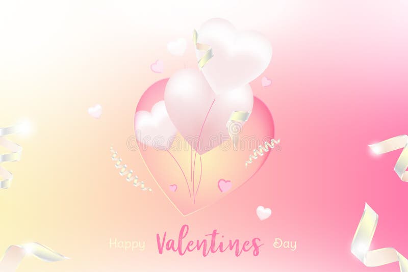 Valentine Day greeting card template. Celebration concept with Pink hearts and light effects on background with ribbons. vector illustration Valentine Day greeting card template. Celebration concept with Pink hearts and light effects on background with ribbons. vector illustration