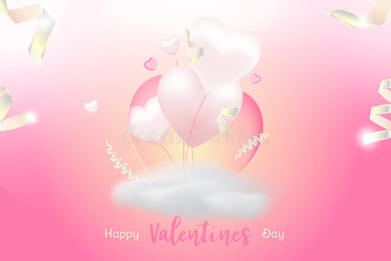 Valentine Day greeting card template. Celebration concept with Pink hearts and light effects on background with ribbons stock illustration Valentine Day greeting card template. Celebration concept with Pink hearts and light effects on background with ribbons stock illustration