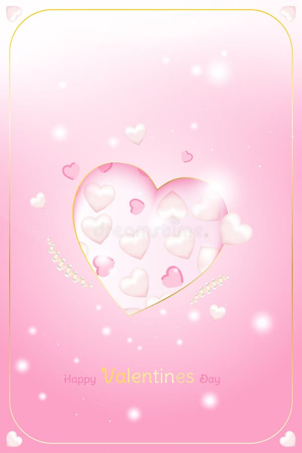 Valentine Day greeting card template. Celebration concept with Pink hearts and light effects on background with ribbons. royalty free illustration Valentine Day greeting card template. Celebration concept with Pink hearts and light effects on background with ribbons. royalty free illustration