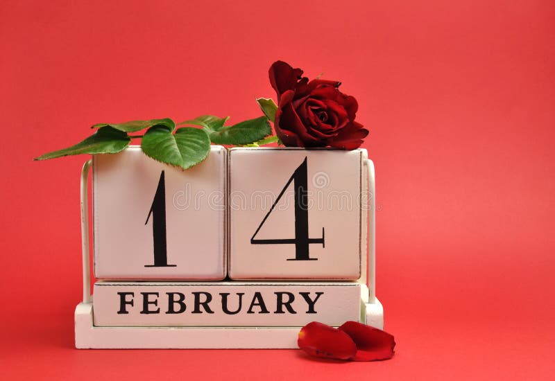 Valentine Day. save the date calendar with red rose against a red background.