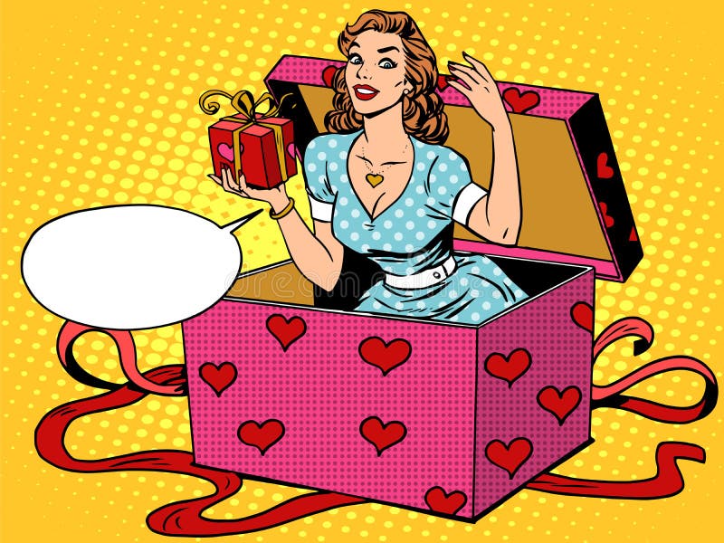 Valentine-doos van de het huwelijksverrassing van de meisjesliefde de romantische royalty-vrije illustratie Valentine-doos van de het huwelijksverrassing van de meisjesliefde de romantische royalty-vrije illustratie