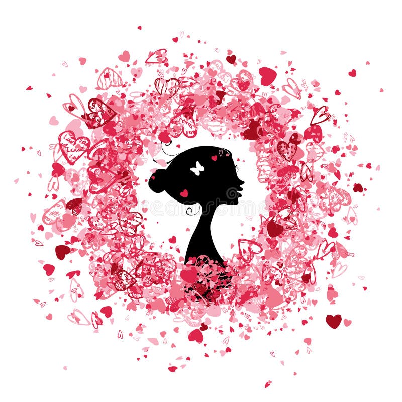 Valentine frame design with woman silhouette vector illustration