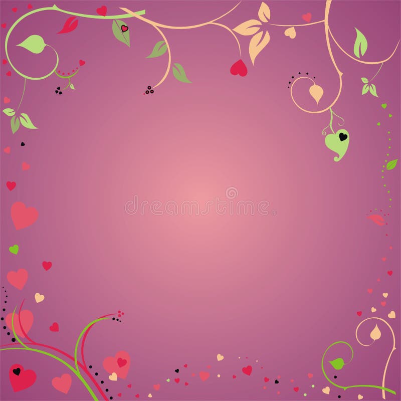 Valentine frame with leaves and hearts stock illustration