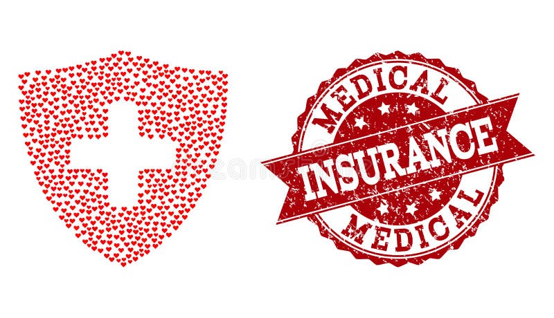Valentine Heart Collage del icono médico del escudo y de la filigrana de goma libre illustration Valentine Heart Collage del icono médico del escudo y de la filigrana de goma libre illustration