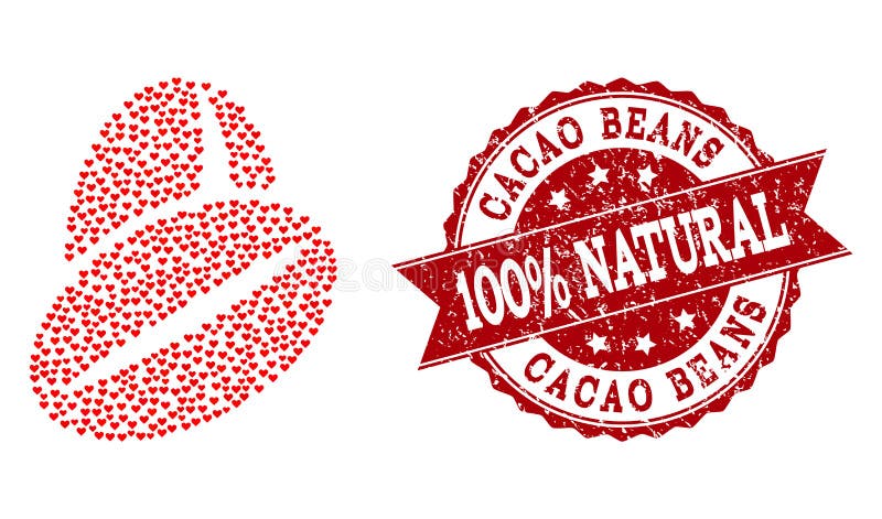 Valentine Heart Composition of Cacao Beans Icon and Grunge Seal stock illustration Valentine Heart Composition of Cacao Beans Icon and Grunge Seal stock illustration