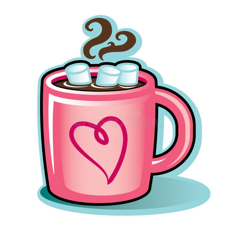 Valentine heart mug with hot cocoa chocolate and marshmallows. 