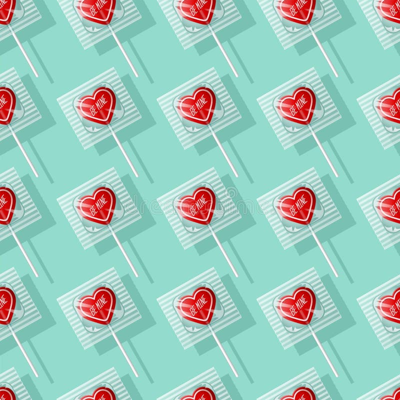 Valentine heart shaped lollipops seamless pattern.