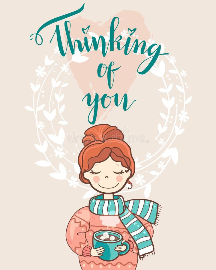 Valentine holiday card with the cute dreaming girl in sweater an stock illustration Valentine holiday card with the cute dreaming girl in sweater an stock illustration