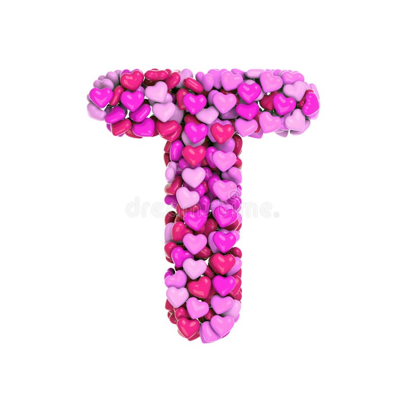 The Letter T, In The Alphabet Set Heartfull, Is Pink Outlined With