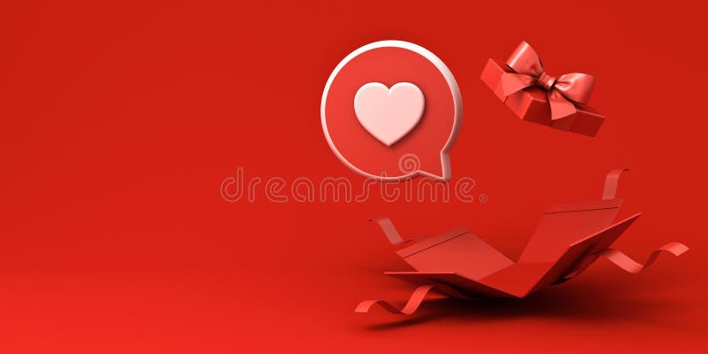 Valentine love gift message concepts all red opening gift box or blank opened present box with red ribbon bow vector illustration
