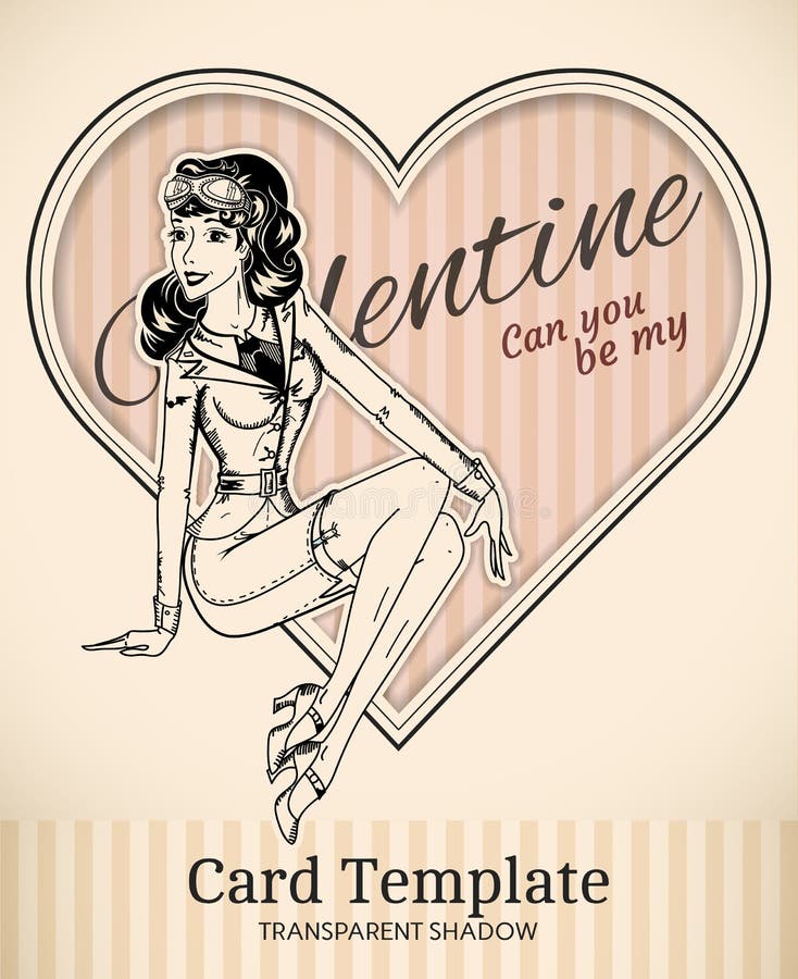 Valentine pin-up woman card template